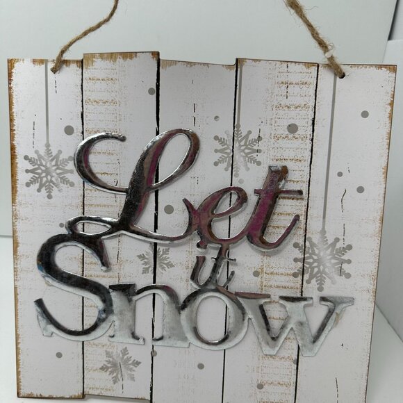Let It Snow Decorative Hanging Wall Sign Rustic Rope Accent Winter Holiday Deco - Picture 9 of 14